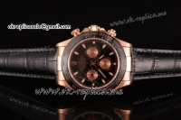 Rolex Daytona Swiss Valjoux 7750 Automatic Rose Gold Case with Black Dial Stick Markers and Black Leather Strap