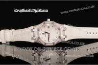 Audemars Piguet Royal Oak Ladies Swiss Quartz Steel/Diamond Case with White Guilloche Dial and White Leather Strap - 1:1 Original