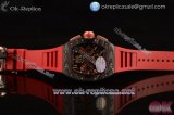 Richard Mille RM 11-02 Chrono Swiss Valjoux 7750 Automatic Carbon Fiber Case with Skeleton Dial Red Rubber Strap and Red Skeleton Markers - 1:1 Origianl