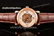 Vacheron Constantin Malte Asia Automatic Rose Gold Case with White Skeleton Dial Roman Numeral Markers and Brown Leather Strap