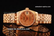 Rolex Datejust Oyster Perpetual Automatic Movement ETA Case with Rose Gold Dial and Diamond Markers - Rose Gold Strap