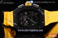 Richard Mille RM 11-03 Chrono Swiss Valjoux 7750 Automatic Black PVD Case with Skeleton Dial Arabic Numeral Markers and Yellow Rubber Strap
