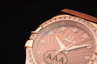 Omega Constellation Swiss ETA Quartz Rose Gold Case with Brown Dial and Brown Rubber Strap - Diamond Bezel
