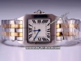 Cartier Santos Quartz Movement Silver Case with White Dial-Roman Markers and Two Tone Strap