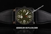 Bell&Ross BR 03-92 Asia 4813 Automatic Movement ETA Case with Black Leather Strap-Army Green Dial and White Numeral/Stick Markers