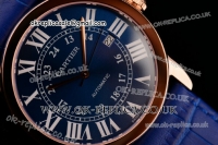 Cartier Ronde Solo Swiss ETA 2836 Automatic Rose Gold Case with Blue Dial Roman Markers and Blue Leather Strap