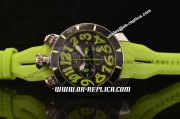 Gaga Chrono 48 Miyota OS20 Quartz Steel Case with Black Dial and Green Rubber Strap - Green Markers