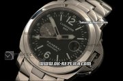 Panerai PAM 088 Luminor GMT Swiss Valjoux 7750 Automatic Movement Silver Case with Black Dial-Stainless Steel Strap