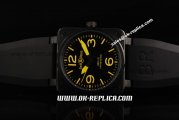 Bell Ross BR 01-92 Automatic Movement PVD Case with Yellow Markers and Black Rubber Strap