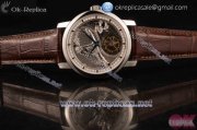 Vacheron Constantin Traditionelle Minute Repeater Tourbillon Swiss Tourbillon Manual Winding Grey Dial with Steel Case Brown Leather Strap and Stick Markers