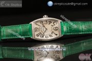 Franck Muller CINTR?E CURVEX Diamond Bezel With Green Calfskin Strap Swiss Ronda 762 Quartz White Dial