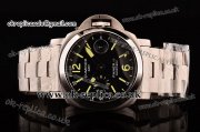 Panerai PAM 00297 Luminor GMT Swiss Valjoux 7750-SHG-MD Automatic Steel Case with Black Dial Green Stick/Numeral Markers and Stainless Steel Strap - 1:1 Original