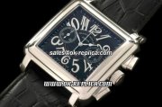 Franck Muller Conquistador Swiss Valjoux 7750 Movement with Black Dial and White Numeral Markers-Black Leather Strap