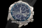 Tag Heuer Aquaracer Chronograph Day Date Swiss Valjoux 7750 Movement with Blue Dial and Stick Marker-Black Rubber Strap