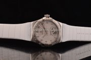 Omega Constellation Swiss ETA Quartz Steel Case with White Dial and White Rubber Strap - Diamond Markers