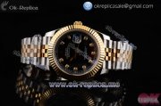 Rolex Datejust II Clone Rolex 3135 Automatic Yellow Gold/Steel Case with Black Dial Diamonds Markers and Two Tone Bracelet (BP)
