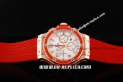 Hublot Big Bang Red Diamond Bezel Swiss Valjoux 7750 Chronograph Movement Rose Gold Case with White Dial and Red Rubber Strap