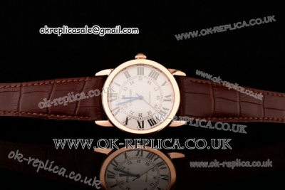 Cartier Ronde Solo Swiss ETA 2836 Automatic Rose Gold Case with White Dial Roman Markers and Brown Leather Strap