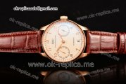 IWC Portuguese Power Reserve Clone IWC 52010 Automatic Rose Gold Case with White Dial Arabic Numeral Markers and Brown Leather Strap - 1:1 Original