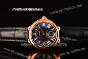 Cartier Ballon Bleu De Small Miyota Quartz Rose Gold Case with Black Dial Roman Numeral Markers and Black Leather Strap