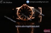 Roger Dubuis Excalibur Knights of the Round Table II Citizen 6T51 Manual Winding Rose Gold Case with Black Jade Dial Stick Markers and Black Leather Strap (AAAF)