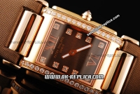 Patek Philippe Twenty-4 Rose Gold Brown Square Dial Swiss Quartz Movement Diamond Bezel Brown Leather Strap