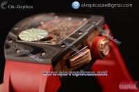 Richard Mille RM 11-02 Chrono Swiss Valjoux 7750 Automatic Carbon Fiber Case with Skeleton Dial Red Rubber Strap and Red Skeleton Markers - 1:1 Origianl