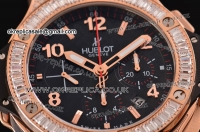 Hublot Big Bang Chrono Swiss Valjoux 7750-DD Automatic Rose Gold Case with Diamond Bezel and Black Rubber Strap - Stick/Numeral Markers