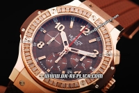 Hublot Big Bang Brown Diamond Bezel Swiss Valjoux 7750 Automatic Movement Rose Gold Case with Brown Dial and Brown Rubber Strap