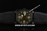 Bell&Ross BR 03-92 Asia 4813 Automatic Movement ETA Case with Black Rubber Strap-Army Green Dial and White Numeral/Stick Markers