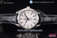 Omega Aqua Terra 150 M Co-Axial Clone 8500 Automatic Steel Case with White Dial Stick Markers and Black Leather Strap (EF)