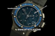 Hublot Big Bang Blue Diamond Bezel Swiss Valjoux 7750 Automatic Movement PVD Case Black Dial and Black Rubber Strap
