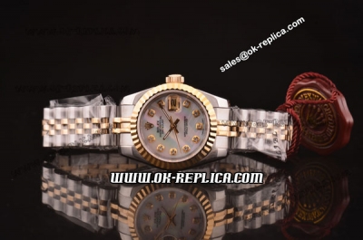 Rolex Ladies Datejust Swiss ETA 2671 Automatic Two Tone with White MOP Dial and Diamond Markers