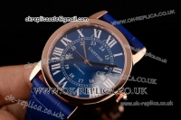 Cartier Ronde Solo Swiss ETA 2836 Automatic Rose Gold Case with Blue Dial Roman Markers and Blue Leather Strap