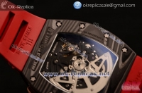 Richard Mille RM 11-02 Chrono Swiss Valjoux 7750 Automatic Carbon Fiber Case with Skeleton Dial Red Rubber Strap and Red Skeleton Markers - 1:1 Origianl