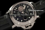 Panerai PAM 156 Luminor GMT Swiss Valjoux 7750 Automatic Movement Black Dial with Luminous Dot Markers and Small Calendar - Black Rubber Strap