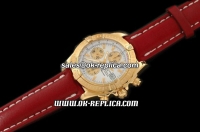 Breitling Chronomat Evolution Swiss Valjoux 7750 Automatic Movement Gold Case with White Dial and Brown Leather Strap