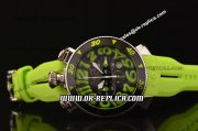 Gaga Chrono 48 Miyota OS20 Quartz Steel Case with Black Dial and Green Markers - Green Rubber Strap