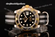 Rolex Submariner Asia Automatic Steel Case with Black Dial Gold Bezel and Black/White Nylon Strap