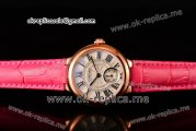 Cartier Ballon Bleu De Small Miyota Quartz Rose Gold Case with White Dial Roman Numeral Markers and Hot Pink Leather Strap