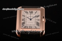 Cartier Tank Anglaise Miyota 9015 Automatic Rose Gold Case with Silver Dial Roman Numeral Markers and Black Leather Strap