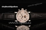 Patek Philippe Grand Complication Chronograph Swiss Valjoux 7750 Manual Winding Steel Case with White Dial Roman Numerals and Black Leather Strap