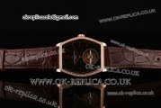 Vacheron Constantin Malte Tourbillon Swiss ST80 Tourbillon Rose Gold Case with Black Dial Diamond Bezel and Brown Leather Strap (FT)