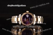 Rolex Datejust Asia 2813 Automatic Steel/Gold Case with Purple Dial and Two Tone Strap (BP)