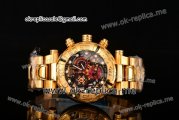 Invicta Orignial Excursion Chrono Swiss Ronda 5040 D Quartz Full Yellow Gold with Black/Gold Skeleton Dial and White Dot Markers