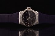 Omega Constellation Swiss ETA Quartz Steel Case with Purple Dial and Purple Rubber Strap - Diamond Bezel