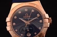 Omega Constellation Swiss ETA Quartz Rose Gold Case with Blue Dial and Blue Rubber Strap - Diamond Markers