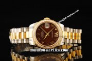 Rolex Datejust Oyster Perpetual Automatic Movement ETA Coating Case with Diamond Bezel and Brown Dial - Gold Roman Markers