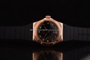 Omega Constellation Swiss ETA Quartz Rose Gold Case with Black Dial and Black Rubber Strap - Diamond Markers