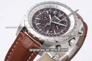 Breitling Bentley Automatic Movement with Red Dial and Brown Leather Strap-Silver Stick Marker